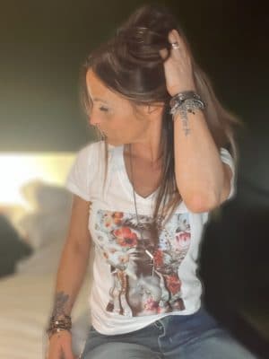 T shirt Bowie fleuri